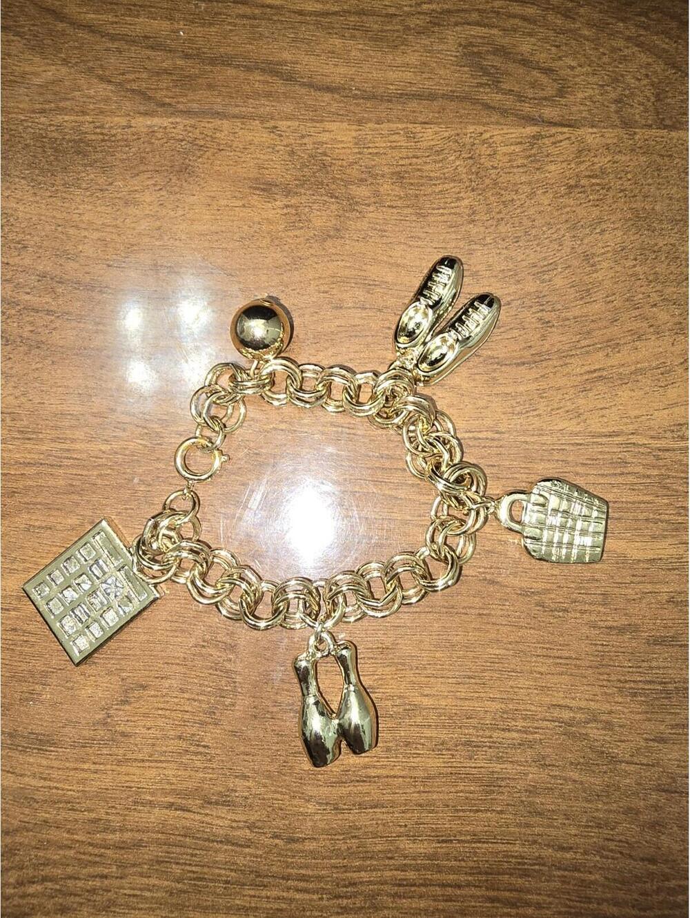 Vintage Bowling Charm Adjustable Bracelet Bowling Pin Shoes Purse Ball Square 8"